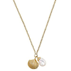 NOELANI Collier avec pendentif en argent sterling 925 Collier pour femme, avec perle de culture d'eau douce, 40+5 cm, or, coquillage, Livré dans une boîte cadeau de bijoux, - Publicité