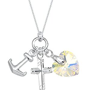 Elli Collier Femme Pendentifs Croix Coeur Ancre avec Cristal (925/1000) Argent - Publicité Elli Collier Femme Pendentifs Croix Coeur Ancre avec Cristal (925/1000) Argent - Publicité