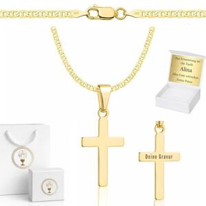 ZELYA Collier en or avec croix/médaillon Chaîne maille gourmette plaquée or 925/585 4K pour filles & garçons – 45-60 cm Chaîne de communion avec croix, chaîne pour enfants pour la communion & le - Publicité ZELYA Collier en or avec croix/médaillon Chaîne maille gourmette plaquée or 925/585 4K pour filles & garçons – 45-60 cm Chaîne de communion avec croix, chaîne pour enfants pour la communion & le - Publicité
