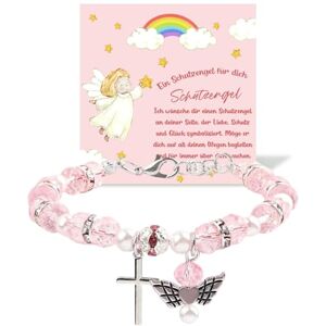 XFSRG Bracelet Première Communion Croix Fille Bracelet Perles Communion Ange Pendentif Croix Facettes Cristal Perles Strass Bijoux Fille Cadeau Baptême Confirmation Ceremonie (Rose) - Publicité XFSRG Bracelet Première Communion Croix Fille Bracelet Perles Communion Ange Pendentif Croix Facettes Cristal Perles Strass Bijoux Fille Cadeau Baptême Confirmation Ceremonie (Rose) - Publicité