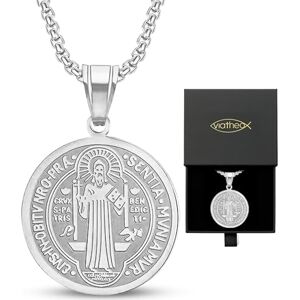 Viatheo Médaille Saint Benoît Argenté avec Collier, Pendentif Religieux Catholique en Métal Argenté, 45 cm, Finition Poli, Boîte Cadeau Incluse - Publicité Viatheo Médaille Saint Benoît Argenté avec Collier, Pendentif Religieux Catholique en Métal Argenté, 45 cm, Finition Poli, Boîte Cadeau Incluse - Publicité