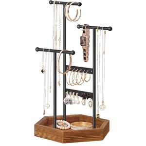 SONGMICS Porte-bijoux, Organisateur de Bijoux, 4 Zones Indépendantes, Support Accessoires, en Métal, pour Colliers, Bracelets, Boucles d'oreilles, Bagues, Noir et Marron Chameau JJS03CB - Publicité SONGMICS Porte-bijoux, Organisateur de Bijoux, 4 Zones Indépendantes, Support Accessoires, en Métal, pour Colliers, Bracelets, Boucles d'oreilles, Bagues, Noir et Marron Chameau JJS03CB - Publicité