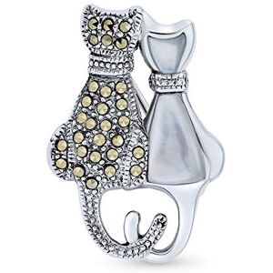 Bling Jewelry Broche De Chaton Mignon Assis Noir Et Blanc En Marcasite Pour Femmes Argent Sterling .925 Avec Nacre Blanche - Publicité