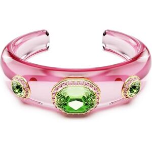 Swarovski Manchette Dulcis multicolore, trois cristaux verts entourés de pavé rose sur bracelet rose vif, manchette mode bonbon, placage ton or, taille M - Publicité Swarovski Manchette Dulcis multicolore, trois cristaux verts entourés de pavé rose sur bracelet rose vif, manchette mode bonbon, placage ton or, taille M - Publicité
