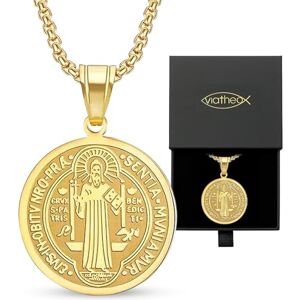 Viatheo Médaille Saint Benoît Bénédictine avec Collier, Bijou Religieux Catholique, Pendentif Métal Doré, Symbole de Protection - Publicité Viatheo Médaille Saint Benoît Bénédictine avec Collier, Bijou Religieux Catholique, Pendentif Métal Doré, Symbole de Protection - Publicité