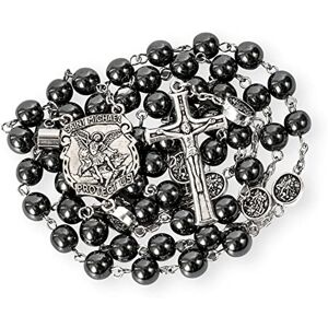 Nazareth Store Chapelet en hématite, collier de perles en pierre noire, projection de la médaille de prière de notre Père avec pièce maîtresse de Saint Michel et crucifix - Publicité Nazareth Store Chapelet en hématite, collier de perles en pierre noire, projection de la médaille de prière de notre Père avec pièce maîtresse de Saint Michel et crucifix - Publicité
