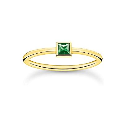 Thomas Sabo Femme Bague avec Pierre Vertes Or Argent Sterling 925, Doré Or Jaune 18 Carats - Publicité Thomas Sabo Femme Bague avec Pierre Vertes Or Argent Sterling 925, Doré Or Jaune 18 Carats - Publicité