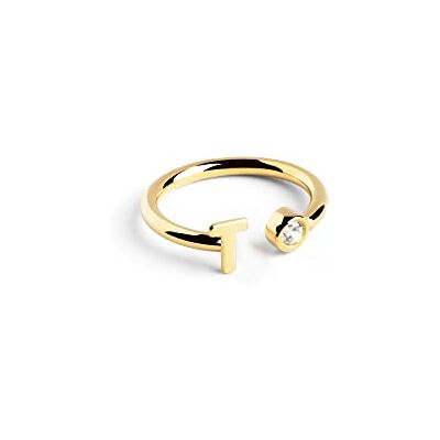 SINGULARU Bague personnalisée Letter Spark. Ajustable. Argent 925 avec finition plaqué or 18Kt. Taille unique. Bijoux pour femme. Lettre T - Publicité SINGULARU Bague personnalisée Letter Spark. Ajustable. Argent 925 avec finition plaqué or 18Kt. Taille unique. Bijoux pour femme. Lettre T - Publicité