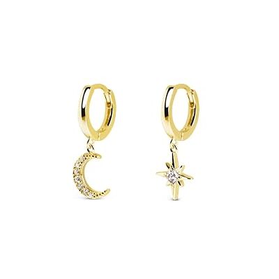 SINGULARU Boucles d'oreilles Polar Moon Spark. Argent 925 avec finition plaqué or 18 kt. Fermoir créole. Bijoux pour femme - Publicité SINGULARU Boucles d'oreilles Polar Moon Spark. Argent 925 avec finition plaqué or 18 kt. Fermoir créole. Bijoux pour femme - Publicité