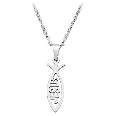 BlackAmazement Pendentif en acier inoxydable 316L Ichthys Poisson eucharistique symbole chrétien Inscription Jésus Argent Or Femme Homme, Acier inoxydable - Publicité BlackAmazement Pendentif en acier inoxydable 316L Ichthys Poisson eucharistique symbole chrétien Inscription Jésus Argent Or Femme Homme, Acier inoxydable - Publicité