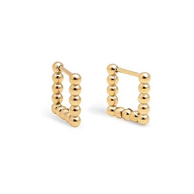SINGULARU Boucles d'oreilles Mila Dots. Acier avec finition plaqué or 8 kt. Créoles carrées avec fermoir créole/click. Bijoux pour femme - Publicité SINGULARU Boucles d'oreilles Mila Dots. Acier avec finition plaqué or 8 kt. Créoles carrées avec fermoir créole/click. Bijoux pour femme - Publicité