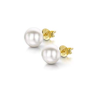 Amberta Boucles D'Oreilles pour Femme en Argent 925/1000 avec Perles: 7-8 mm/Perle Blanche/Plaqué Or - Publicité Amberta Boucles D'Oreilles pour Femme en Argent 925/1000 avec Perles: 7-8 mm/Perle Blanche/Plaqué Or - Publicité