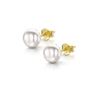 Amberta Boucles D'Oreilles pour Femme en Argent 925/1000 avec Perles: 6-7 mm/Perle Blanche/Plaqué Or - Publicité Amberta Boucles D'Oreilles pour Femme en Argent 925/1000 avec Perles: 6-7 mm/Perle Blanche/Plaqué Or - Publicité