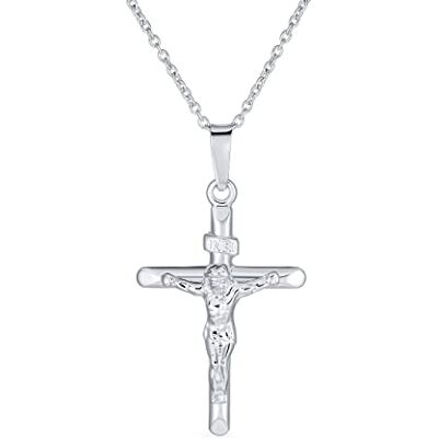 Bling Jewelry Personnaliser Unisexe Simple Christian Catholique Religieux Bijoux Moyen Traditionnel Inri Jésus Crucifix Croix Collier Pendentif Pour Femmes Hommes .925 Sterling Argent 18" Chaîne Personnalisable - Publicité Bling Jewelry Personnaliser Unisexe Simple Christian Catholique Religieux Bijoux Moyen Traditionnel Inri Jésus Crucifix Croix Collier Pendentif Pour Femmes Hommes .925 Sterling Argent 18" Chaîne Personnalisable - Publicité