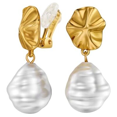 Traveller Boucles d'oreilles à clips Femme Pendentif Plaqué or 22 carats Perle baroque 14 x 12 mm Blanc 30 x 12 mm - Publicité Traveller Boucles d'oreilles à clips Femme Pendentif Plaqué or 22 carats Perle baroque 14 x 12 mm Blanc 30 x 12 mm - Publicité