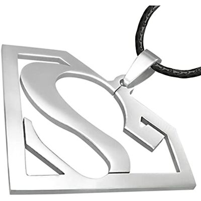 ZENSE Collier super-héros de style Comics avec pendentif symbole lettre S en acier inoxydable Avec cordon noir 45cm ajustable - Publicité ZENSE Collier super-héros de style Comics avec pendentif symbole lettre S en acier inoxydable Avec cordon noir 45cm ajustable - Publicité