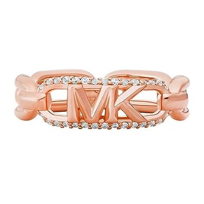 Michael Kors Premium Kors MKC1658CZ7916 Bague chaîne à maillons Empire en argent sterling plaqué or rose 14 carats pour femme - Publicité Michael Kors Premium Kors MKC1658CZ7916 Bague chaîne à maillons Empire en argent sterling plaqué or rose 14 carats pour femme - Publicité