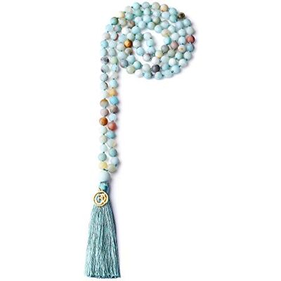 COAI Collier Mala 108 Perles Bouddhistes Nouées Om Pierres Semi-Précieuses 8mm Amazonite Mate Unisexe - Publicité COAI Collier Mala 108 Perles Bouddhistes Nouées Om Pierres Semi-Précieuses 8mm Amazonite Mate Unisexe - Publicité