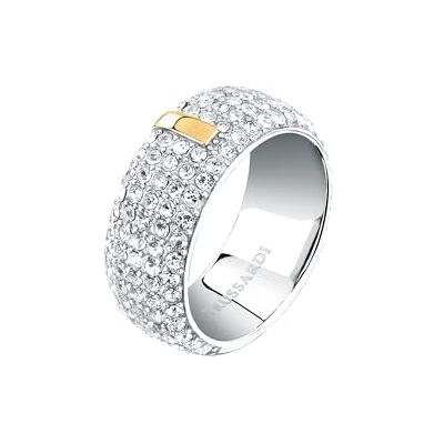 Trussardi Bague Femme en Acier, bande de Cristaux avec Détails Dorés, Collection T-ROUND - Publicité Trussardi Bague Femme en Acier, bande de Cristaux avec Détails Dorés, Collection T-ROUND - Publicité