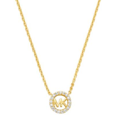 Michael Kors Collier avec Pendentif avec Logo Premium Kors MK en Argent Sterling doré pour Femme, - Publicité Michael Kors Collier avec Pendentif avec Logo Premium Kors MK en Argent Sterling doré pour Femme, - Publicité