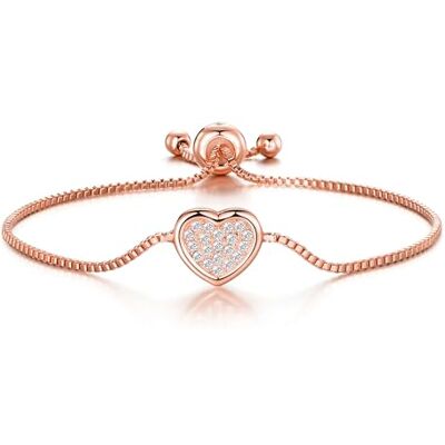 Philip Jones Bracelet d'amitié plaqué or rose avec cœur pavé créé avec des cristaux Zircondia® - Publicité Philip Jones Bracelet d'amitié plaqué or rose avec cœur pavé créé avec des cristaux Zircondia® - Publicité