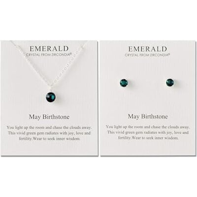 Philip Jones Ensemble collier et boucles d'oreilles avec pierre de naissance de mai (émeraude) créé avec des cristaux Zircondia® - Publicité Philip Jones Ensemble collier et boucles d'oreilles avec pierre de naissance de mai (émeraude) créé avec des cristaux Zircondia® - Publicité