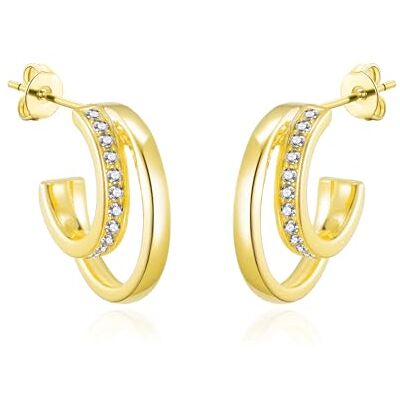 Philip Jones Boucles d'oreilles doubles créoles ouvertes en plaqué or créées avec des cristaux Zircondia® - Publicité Philip Jones Boucles d'oreilles doubles créoles ouvertes en plaqué or créées avec des cristaux Zircondia® - Publicité