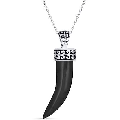 Bling Jewelry Amulette de protection dent gemme onyx noir cornicello corne italienne L pendentif piment collier bijoux occidental pour femmes pour hommes argent sterling oxydé .925. Publicité Bling Jewelry Amulette de protection dent gemme onyx noir cornicello corne italienne L pendentif piment collier bijoux occidental pour femmes pour hommes argent sterling oxydé .925. Publicité