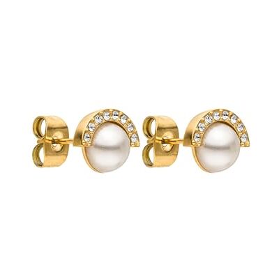 Halo Boucles d'oreilles en perles avec demi-cercle en oxyde de zirconium – Acier inoxydable plaqué or 18 carats – Bijou élégant pour femme – Perle Seashell de 6 mm – Or/Argent/Or rose Purelei®, Normal - Publicité Halo Boucles d'oreilles en perles avec demi-cercle en oxyde de zirconium – Acier inoxydable plaqué or 18 carats – Bijou élégant pour femme – Perle Seashell de 6 mm – Or/Argent/Or rose Purelei®, Normal - Publicité