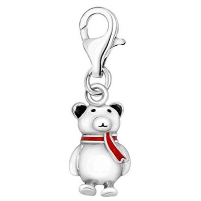 Quiges Charm Pendentif Perle avec Fermoir Femme Argent 925 Nounours avec écharpe en Émail Rouge 3D - Publicité Quiges Charm Pendentif Perle avec Fermoir Femme Argent 925 Nounours avec écharpe en Émail Rouge 3D - Publicité