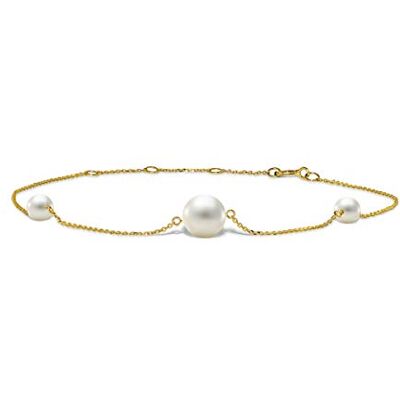 MIORE Bracelet Femme Or 14 Carats (585), Perles de Culture d'Eau Douce Blanches 7mm, Chaine Maille Forçat Longueur 17.5-21,5 cm, Fermoir Anneau à Ressort, Bracelet Or Hypoallergénique - Publicité MIORE Bracelet Femme Or 14 Carats (585), Perles de Culture d'Eau Douce Blanches 7mm, Chaine Maille Forçat Longueur 17.5-21,5 cm, Fermoir Anneau à Ressort, Bracelet Or Hypoallergénique - Publicité