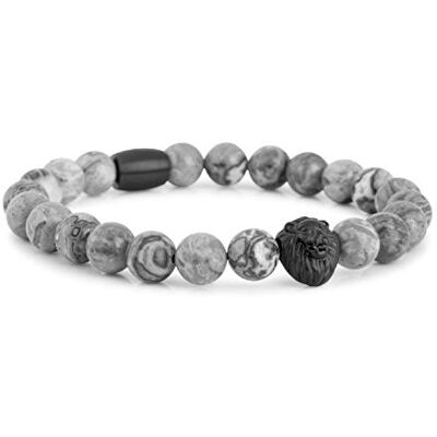 Akitsune Regis Bracelet de Perles Bijoux de Bras Femme Homme Beads Lion Noir Mat Map Stone Blanc 20cm - Publicité Akitsune Regis Bracelet de Perles Bijoux de Bras Femme Homme Beads Lion Noir Mat Map Stone Blanc 20cm - Publicité