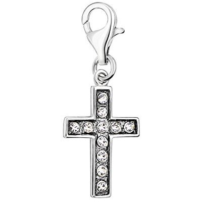 Quiges Charm Pendentif Breloque avec Fermoir Femme Plaqué Argent Croix en Zircone Blanche - Publicité Quiges Charm Pendentif Breloque avec Fermoir Femme Plaqué Argent Croix en Zircone Blanche - Publicité