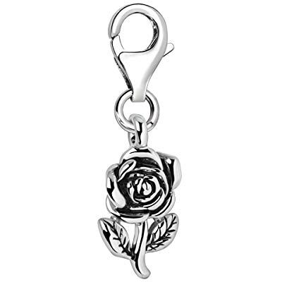 Quiges Charm Pendentif Breloque avec Fermoir Femme Plaqué Argent Fleur de Rose 3D avec Tige - Publicité Quiges Charm Pendentif Breloque avec Fermoir Femme Plaqué Argent Fleur de Rose 3D avec Tige - Publicité