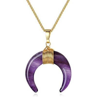 COAI Collier Acier Inoxydable Pendentif Double Corne Pierres Véritables Améthyste Femme - Publicité COAI Collier Acier Inoxydable Pendentif Double Corne Pierres Véritables Améthyste Femme - Publicité