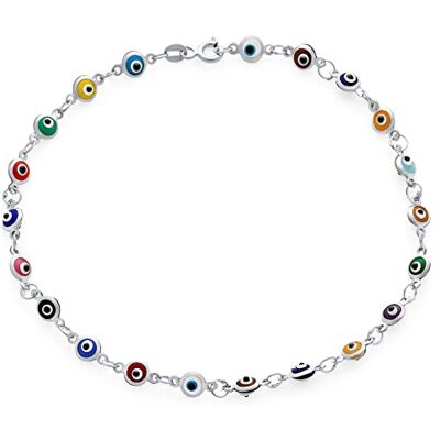 Bling Jewelry Protection Amulette Turque Breloque Multicolore Yeux Maléfiques Bracelet De Cheville Pour Femmes .925 Argent Sterling 10 Pouces - Publicité Bling Jewelry Protection Amulette Turque Breloque Multicolore Yeux Maléfiques Bracelet De Cheville Pour Femmes .925 Argent Sterling 10 Pouces - Publicité