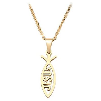 BlackAmazement Collier avec pendentif en acier inoxydable 316L Ichthys poisson eucharistique symbole chrétien Jésus inscription argent or femme homme, 22mm x 7mm, Acier inoxydable - Publicité BlackAmazement Collier avec pendentif en acier inoxydable 316L Ichthys poisson eucharistique symbole chrétien Jésus inscription argent or femme homme, 22mm x 7mm, Acier inoxydable - Publicité