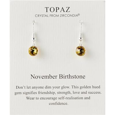 Philip Jones Boucles d'oreilles pendantes avec pierre de naissance de novembre créées avec des cristaux de topaze Zircondia® - Publicité Philip Jones Boucles d'oreilles pendantes avec pierre de naissance de novembre créées avec des cristaux de topaze Zircondia® - Publicité