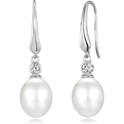 Philip Jones Pendants d'oreilles en argent sterling avec perles blanches créées avec des cristaux Zircondia® - Publicité Philip Jones Pendants d'oreilles en argent sterling avec perles blanches créées avec des cristaux Zircondia® - Publicité