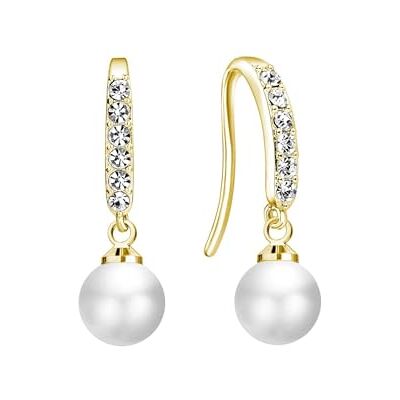 Philip Jones Boucles d'oreilles pendantes plaquées or avec perles créées avec des cristaux Zircondia®, Perle de coquillage, Perle - Publicité Philip Jones Boucles d'oreilles pendantes plaquées or avec perles créées avec des cristaux Zircondia®, Perle de coquillage, Perle - Publicité