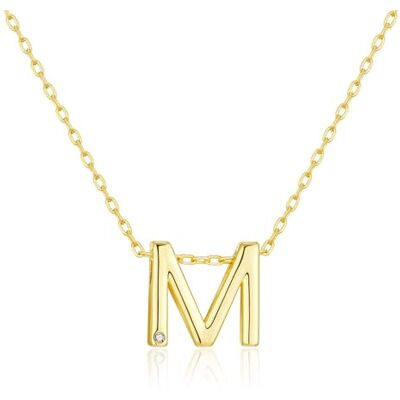 Philip Jones Collier plaqué or avec initiale lettre M créé avec des cristaux de zircon, Plaqué or, Cristal de zircondia® - Publicité Philip Jones Collier plaqué or avec initiale lettre M créé avec des cristaux de zircon, Plaqué or, Cristal de zircondia® - Publicité