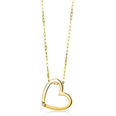 MIORE Collier Femme Or 18 Carats 750 Jaune, Pendentif Cœur, Diamant 0.01 ct, Cœur Ouvert, Chaîne Maille Forçat, 45 cm, Fermoir Anneau à Ressort, Bijoux Femme avec Boite a Bijoux - Publicité MIORE Collier Femme Or 18 Carats 750 Jaune, Pendentif Cœur, Diamant 0.01 ct, Cœur Ouvert, Chaîne Maille Forçat, 45 cm, Fermoir Anneau à Ressort, Bijoux Femme avec Boite a Bijoux - Publicité