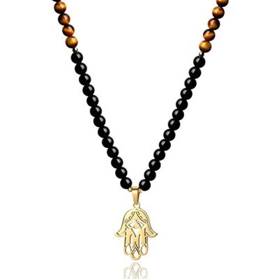 COAI Collier Mala 108 Perles Obsidienne Noire Œil de Tigre Pendentif Main de Fatma Ajustable Unisexe - Publicité COAI Collier Mala 108 Perles Obsidienne Noire Œil de Tigre Pendentif Main de Fatma Ajustable Unisexe - Publicité