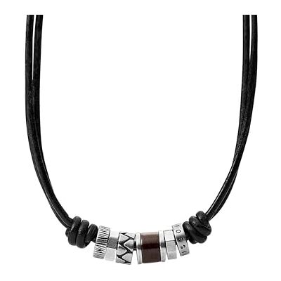 Fossil Collier Pour Hommes, Marron, Collier En Cuir Véritable Argenté, - Publicité Fossil Collier Pour Hommes, Marron, Collier En Cuir Véritable Argenté, - Publicité
