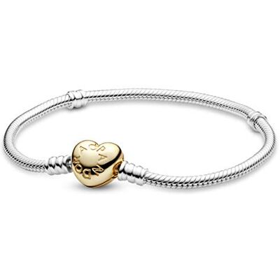 Pandora Icons Bracelet en argent avec fermoir en forme de cœur en métal plaqué or 14 carats, 19 - Publicité Pandora Icons Bracelet en argent avec fermoir en forme de cœur en métal plaqué or 14 carats, 19 - Publicité