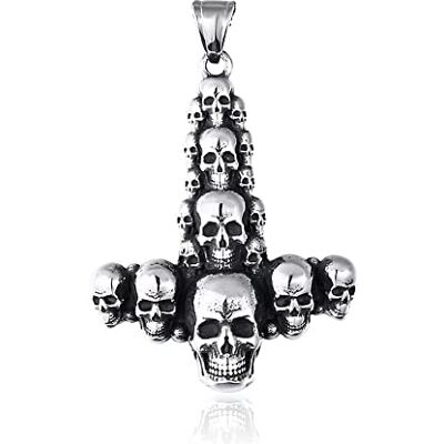 BlackAmazement Collier en acier inoxydable 316L avec pendentif en forme de tête de mort en croix inversée et croix de Pierre empilée en forme de tête de mort Argenté Noir Biker Black Metal Gothique - Publicité BlackAmazement Collier en acier inoxydable 316L avec pendentif en forme de tête de mort en croix inversée et croix de Pierre empilée en forme de tête de mort Argenté Noir Biker Black Metal Gothique - Publicité