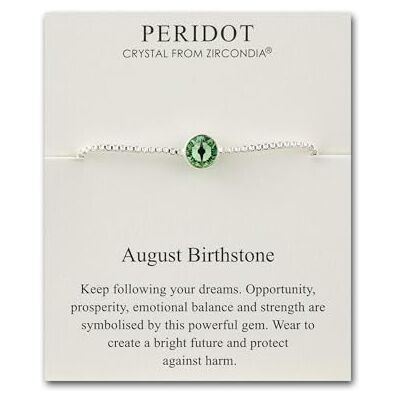 Philip Jones Bracelet avec pierre de naissance du mois d'août (péridot) créé avec des cristaux de zirconium®, Adjustable, Cristal, Cristal de zirconium - Publicité Philip Jones Bracelet avec pierre de naissance du mois d'août (péridot) créé avec des cristaux de zirconium®, Adjustable, Cristal, Cristal de zirconium - Publicité