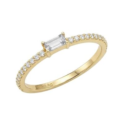 Amor Bague pour femme en argent 925 Plaqué or/doré Avec pierre en zircone Bague baguette - Publicité Amor Bague pour femme en argent 925 Plaqué or/doré Avec pierre en zircone Bague baguette - Publicité