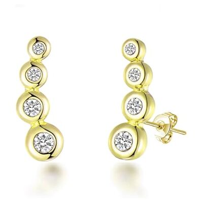 Philip Jones Boucles d'oreilles grimpeur à quatre pierres plaquées or créées avec des cristaux Zircondia® - Publicité Philip Jones Boucles d'oreilles grimpeur à quatre pierres plaquées or créées avec des cristaux Zircondia® - Publicité
