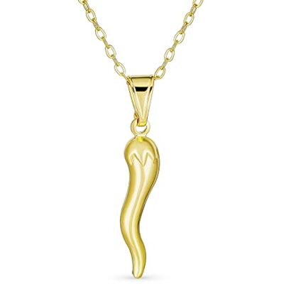 Bling Jewelry Collier avec pendentif « Cornicello » (corne porte-bonheur en forme de piment) plaqué or - Publicité Bling Jewelry Collier avec pendentif « Cornicello » (corne porte-bonheur en forme de piment) plaqué or - Publicité
